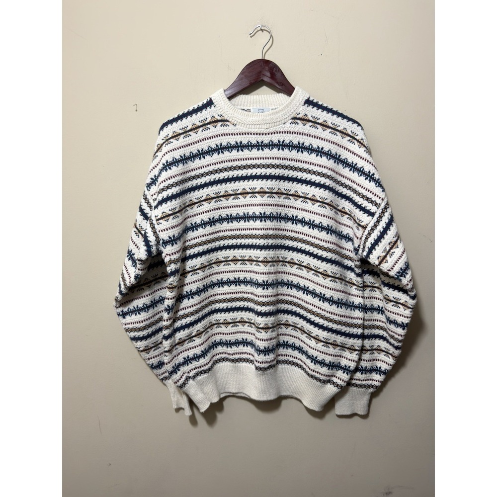 VTG Van Heusen 417 Fair Isle Cotton Crewneck Sweater Size L Geometric USA Made